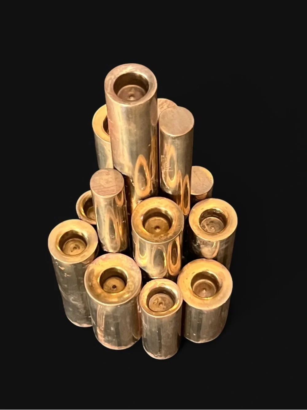 Vintage 1960’s modernist stacked tubular brass candelabra attributed to Gio Pont